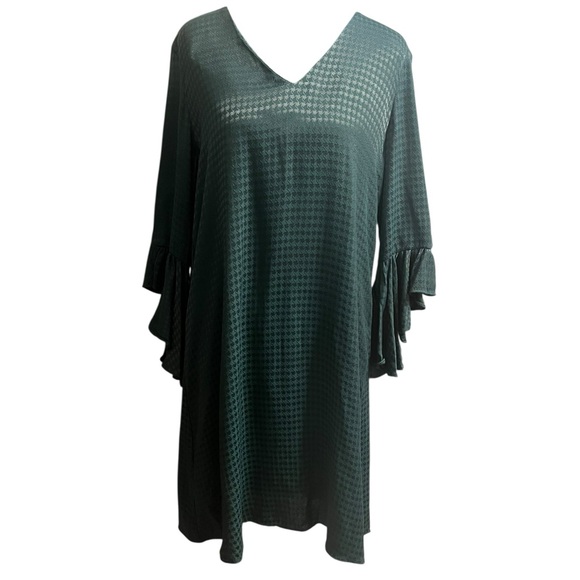 Calvin Klein Dresses & Skirts - Calvin Klein Green Houndstooth Ruffle Sleeve Dress Size 6